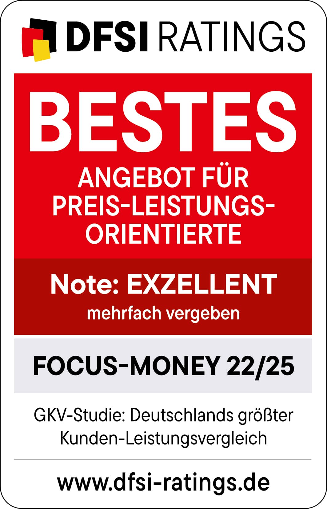 Auszeichnungen: Siegel von DFSI für die DAK mit der Auszeichnung: Exzellentes Angebot für Preis-Leistungs-Orientierte