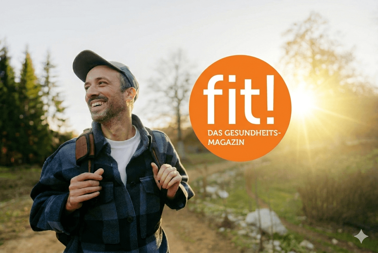 Symbolbild fit!-Magazin: Mann ist in der Natur und blickt lachend in die Ferne.