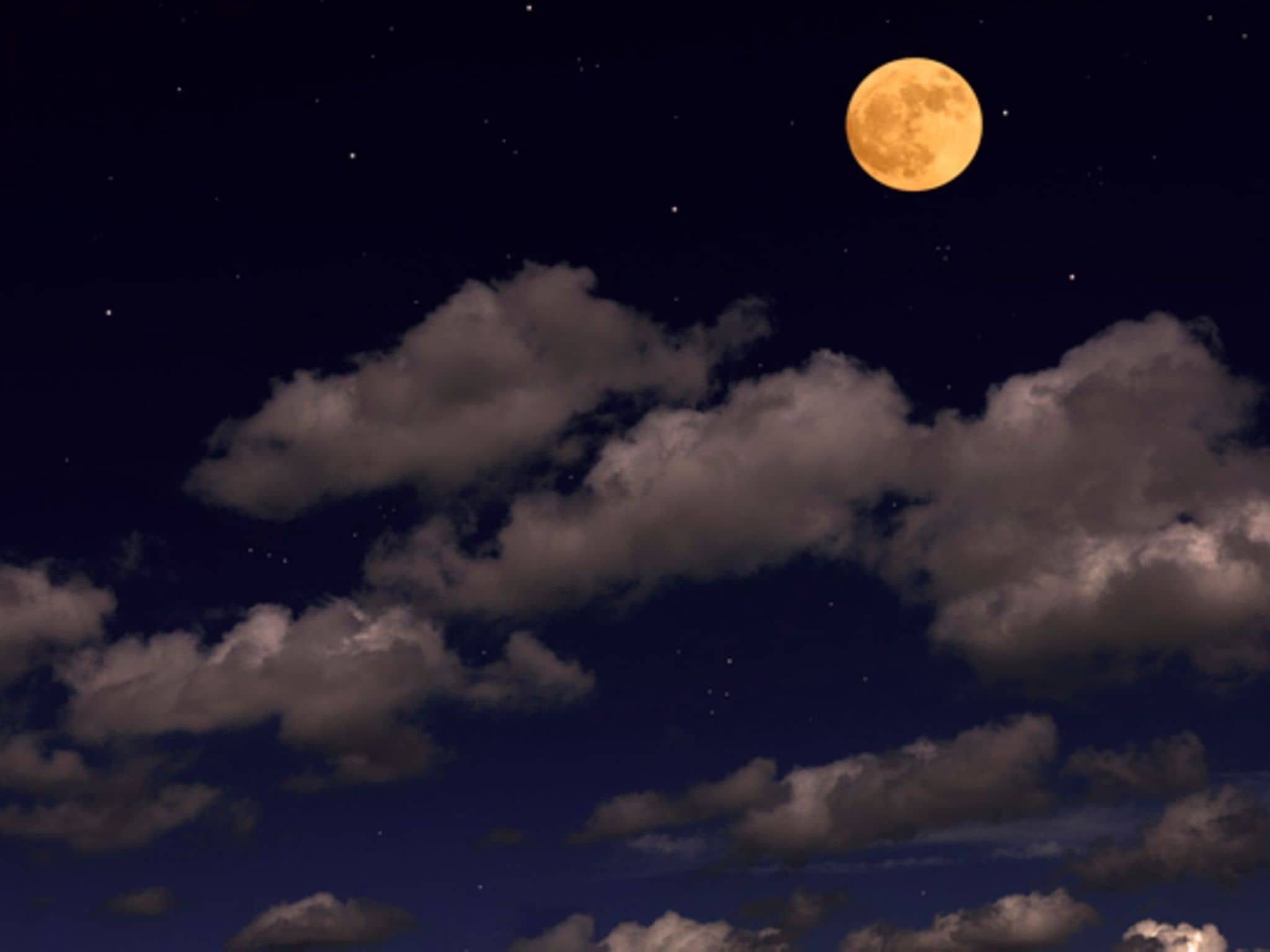 Auswirkungen Vollmond: Dunkler Himmel mit Wolken und Vollmond.