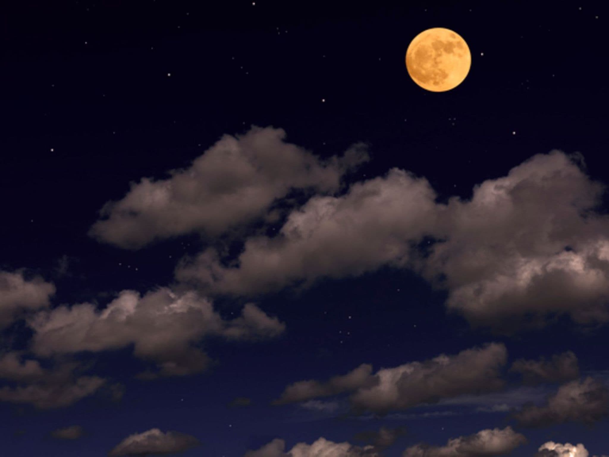 Auswirkungen Vollmond: Dunkler Himmel mit Wolken und Vollmond.