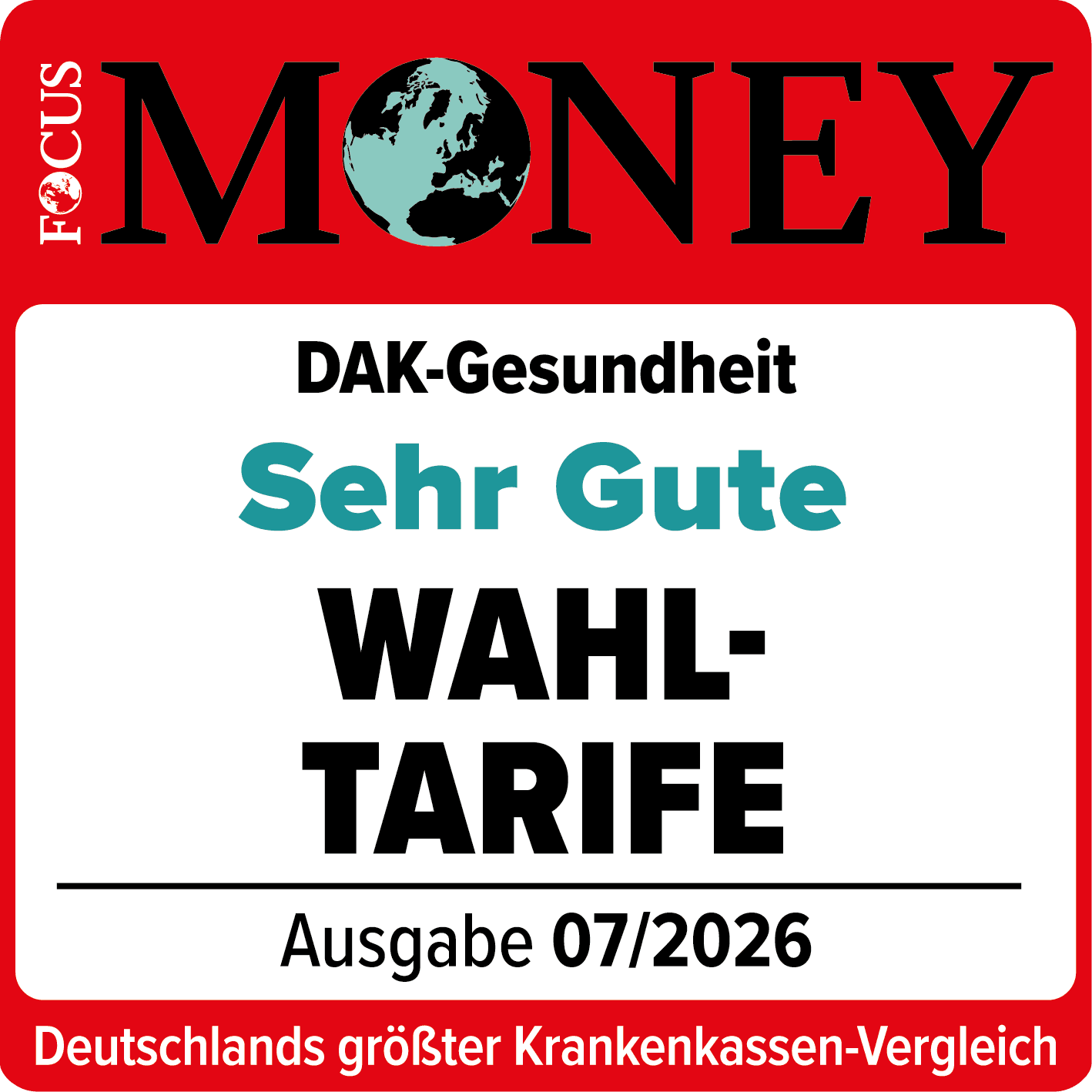 Auszeichnungen: Siegel von Focus Money für sehr gute Wahltarife.