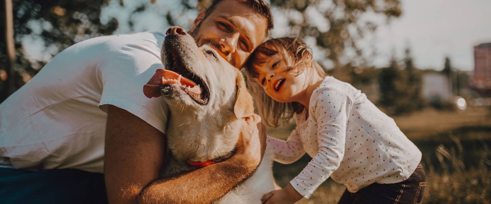 Vorteile für alle Lebenslagen: Selbstständiger Mann spielt mit Tochter und Hund