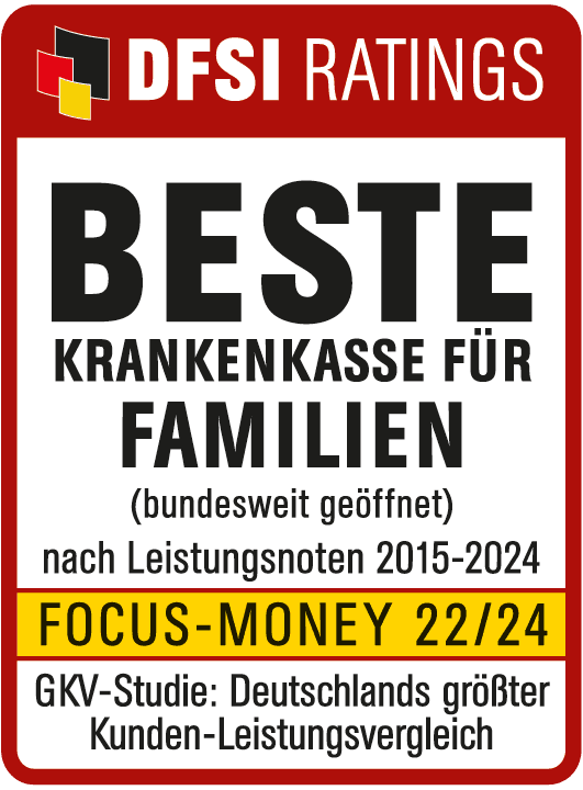 Auszeichnungen: Siegel vom DFSI für die beste Krankenkasse für Familien.