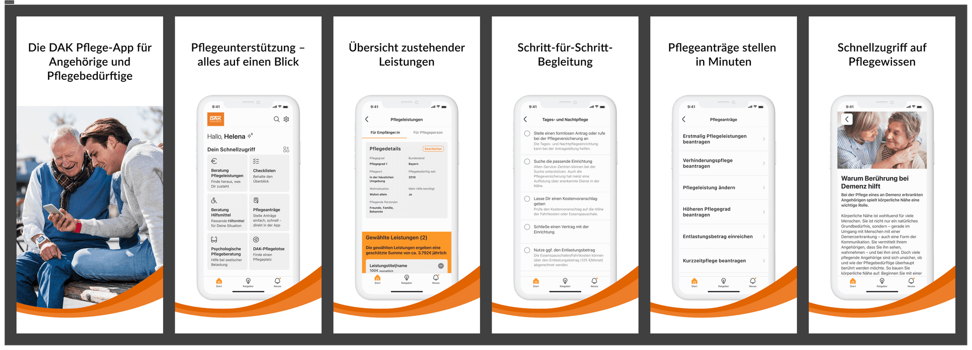 Ausschnitt der Pflege-App